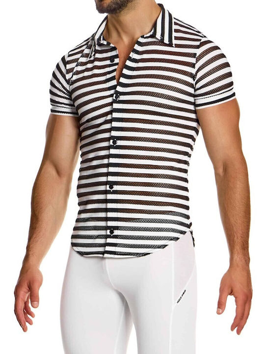 Modus Vivendi Men's Shirt Short Sleeve Striped Black