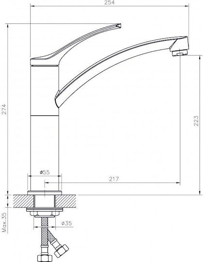 Inter Ceramic Ένθετος Νεροχύτης Inox Μ48xΠ42cm Ασημί