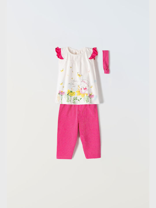 Εβίτα Kids Set with Leggings Summer 2pcs Krem/Fuoxia