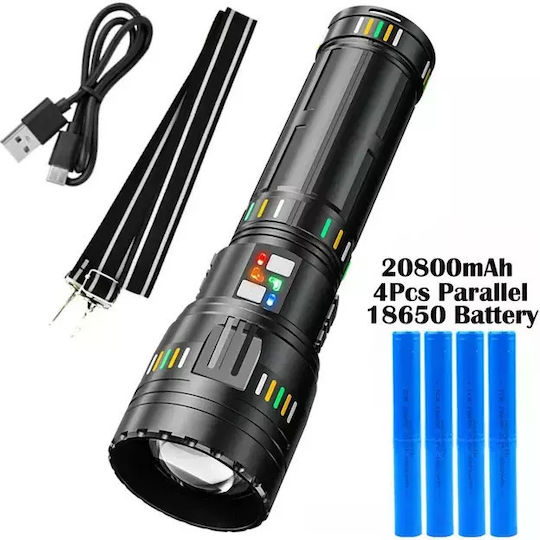 Spider Wiederaufladbar Taschenlampe LED IP65 mit maximaler Helligkeit 15000lm Schwarz