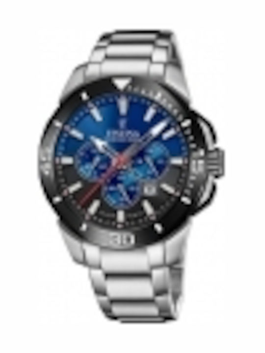 Festina Bike Men's Watch 47mm Chronograph Battery with Silver Metal Bracelet