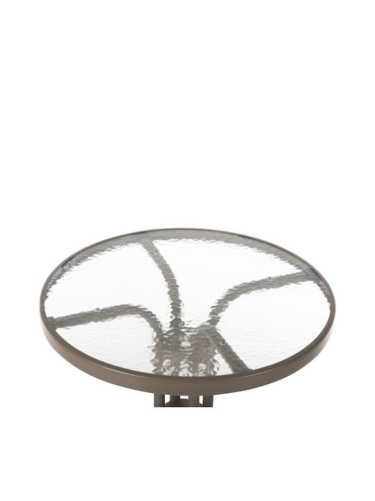 Outdoor Dinner Table with Glass Surface and Metal Frame Champagne 60x60x70cm