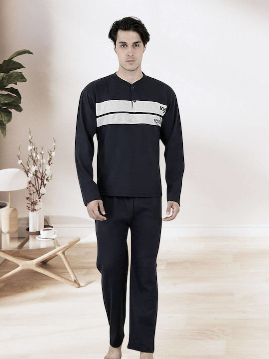 Rimoli Plus Size Men's Winter Cotton Pajamas Set Blue Black