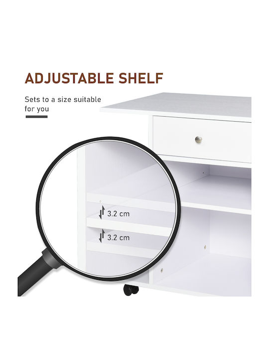 Office Storage Chipboard Cabinet with Wheels White L60xW40xH68cm