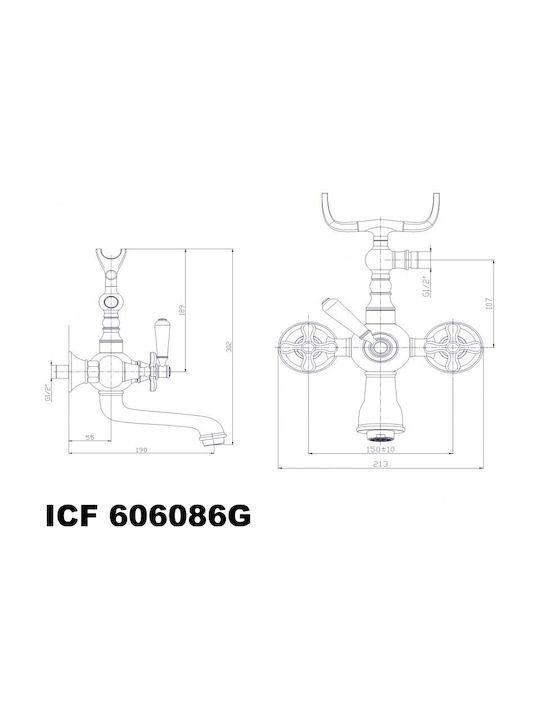Inter Ceramic Αναμεικτική Μπαταρία Μπανιέρας Πλήρες Σετ Χρυσή