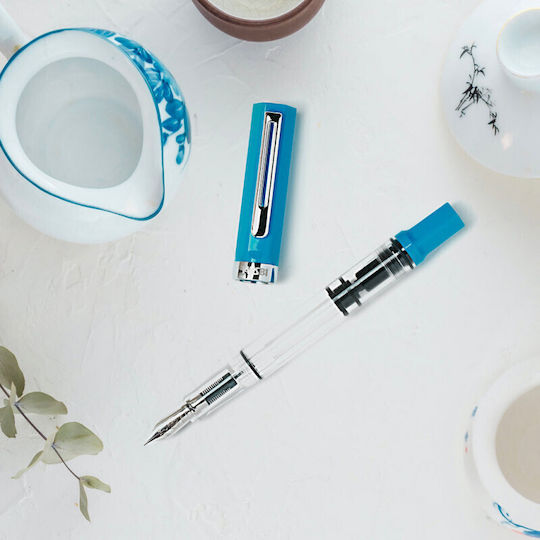 Twsbi Eco Cerulean Blue Piston Filling Πένα Καλλιγραφίας Broad Μπλε με Μπλε Μελάνι