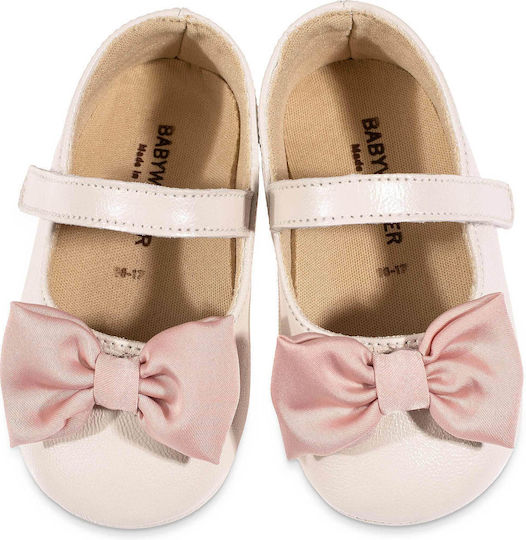 Babywalker Christening Leather Soft Sole Pumps Ivory Pink