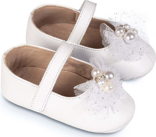 Babywalker Pantofi de botez pentru fetițe Dama de Piele Balerine Albe