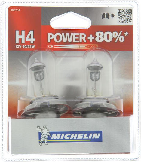 Michelin Λάμπες Αυτοκινήτου Power+80 H4 Αλογόνου 12V 2τμχ