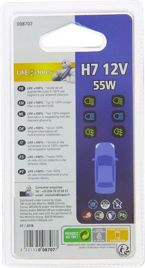 Michelin Λάμπα Αυτοκινήτου Life H7 Αλογόνου 12V 55W