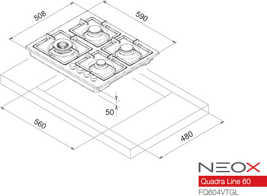 Neox Natural Gas Cooktop Autonomous 59x50.8εκ. Silver