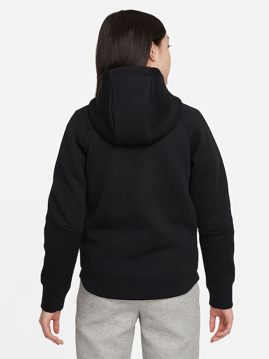Fleece Kids Sweatshirt Cardigan with Hood and Pockets Black Sportswear Tech
