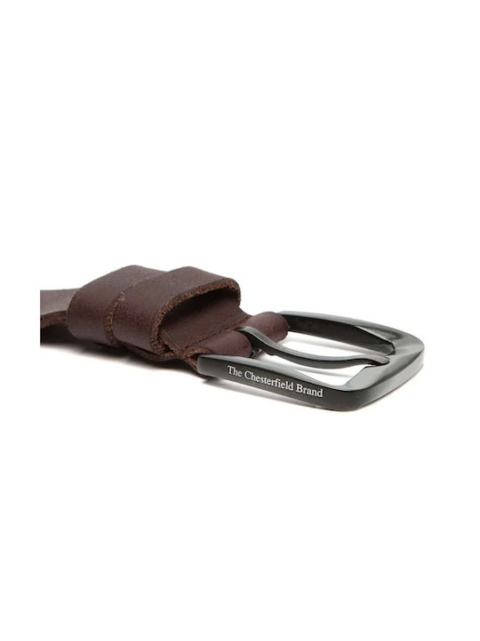 The Chesterfield Brand Men's Knitted Leather Wide Elastic Belt Brown