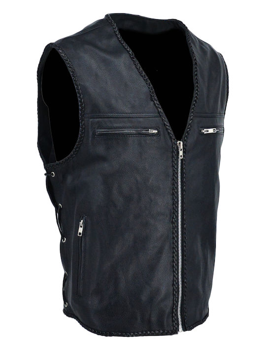 Δερμάτινα 100 Men's Winter Leather Sleeveless Jacket Black