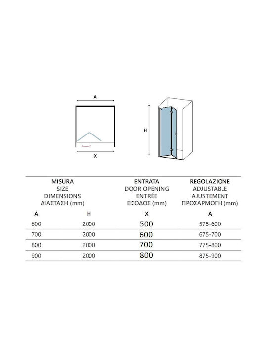Karag S7 Porta Shower Screen for Shower with Foldable Door 60x200cm Clear Glass Chrome