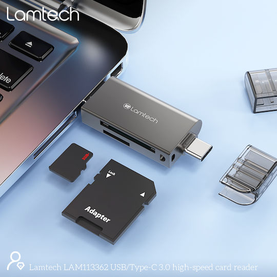 Lamtech Card Reader USB 3.0 Type-C για SD Γκρι