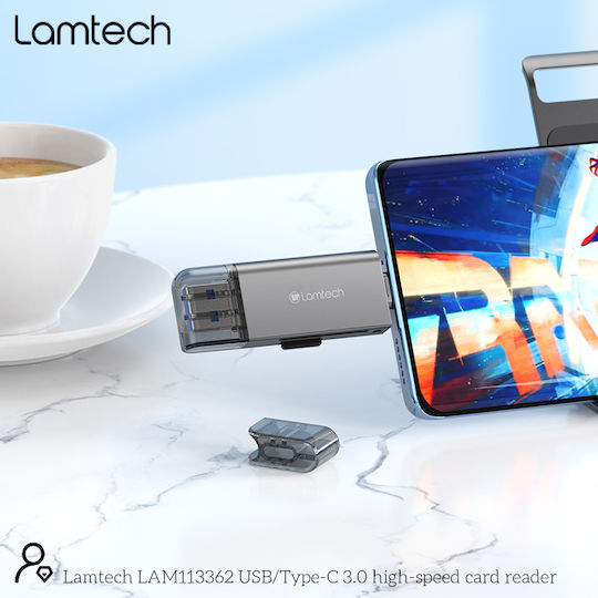 Lamtech Card Reader USB 3.0 Type-C για SD Γκρι