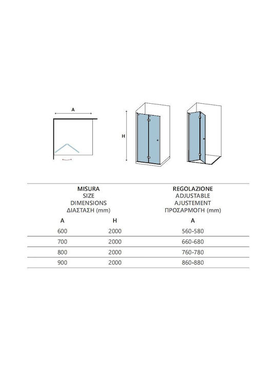 Karag S 7 Shower Screen for Shower with Foldable Door 60x200cm Clear Glass Nero