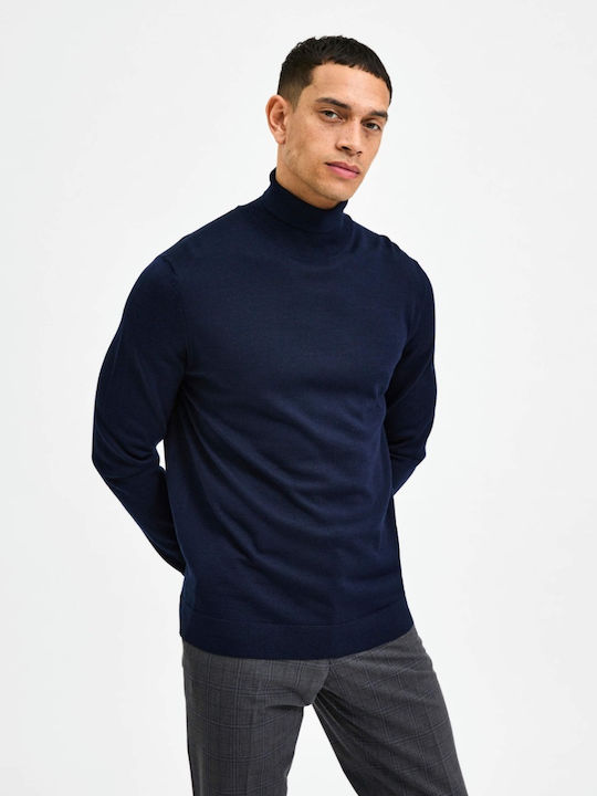 Selected Men's Long Sleeve Sweater Turtleneck Navy Blue