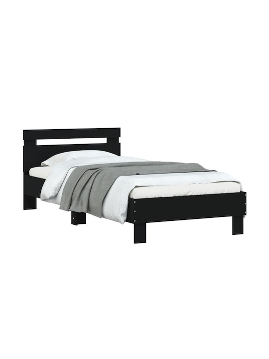 Single Wooden Bed Black with Slats for Mattress 75x190cm