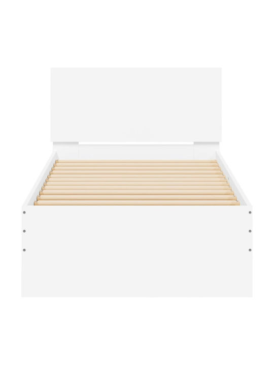 Pat Single Din Lemn Alb Cu Plăci Pentru Saltea 90x200cm