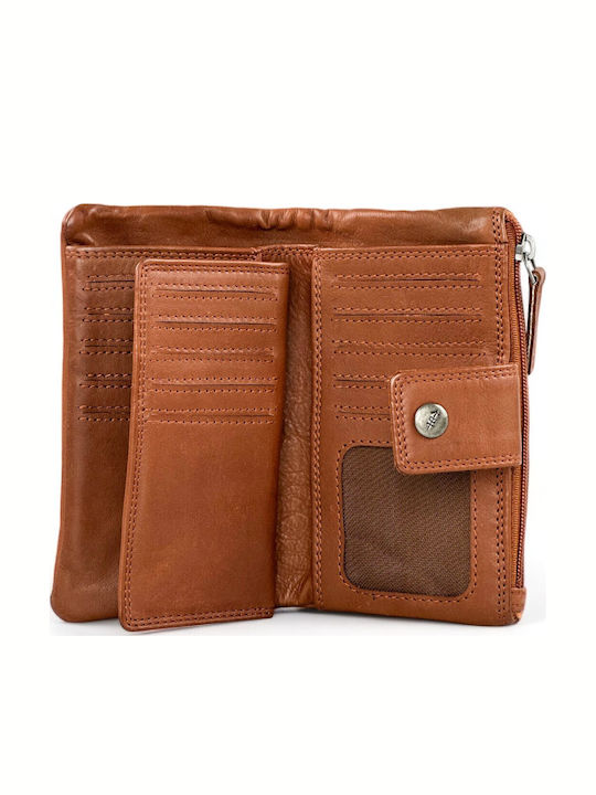 Large Leather Women's Wallet Coins with RFID Tabac Brown
