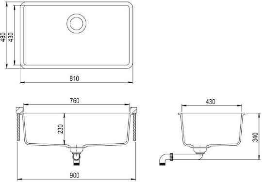 Helika Arca Undermount Kitchen Sink from Liquid Granite 81xP48cm Black