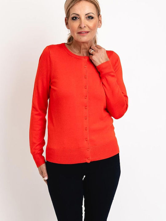 Fransa Short Women's Cardigan with Buttons Orange