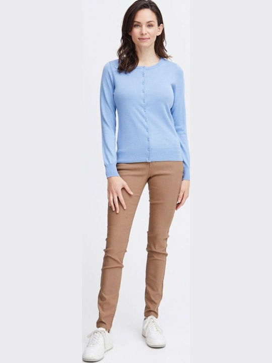 Lange Gestrickte Damen Strickjacke mit Knöpfen Hellblau