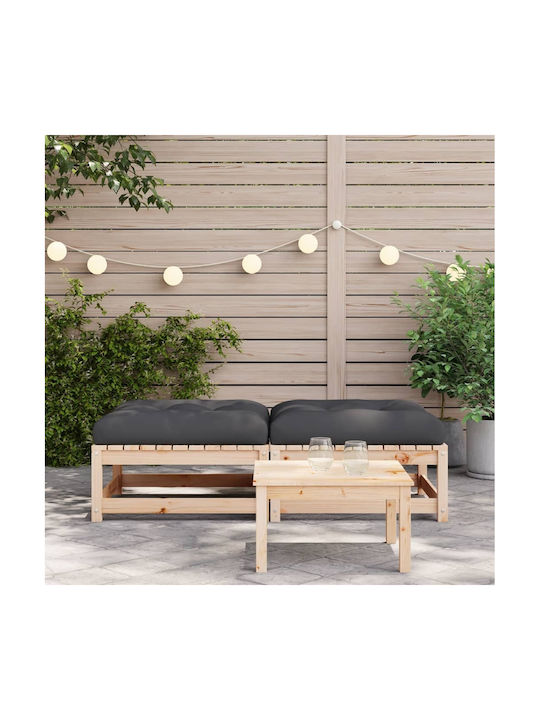Wooden Cube Garden Stool with Beige Cushion 2 Pieces 70x70x30cm
