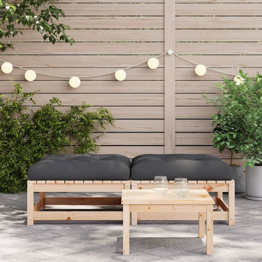Wooden Cube Garden Stool with Beige Cushion 2 Pieces 70x70x30cm