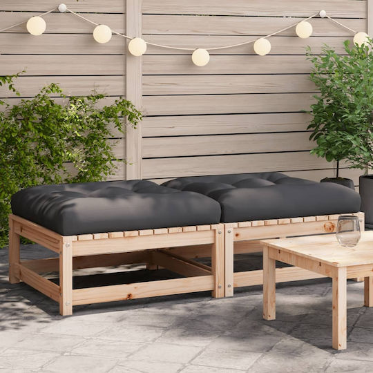 Wooden Cube Garden Stool with Beige Cushion 2 Pieces 70x70x30cm