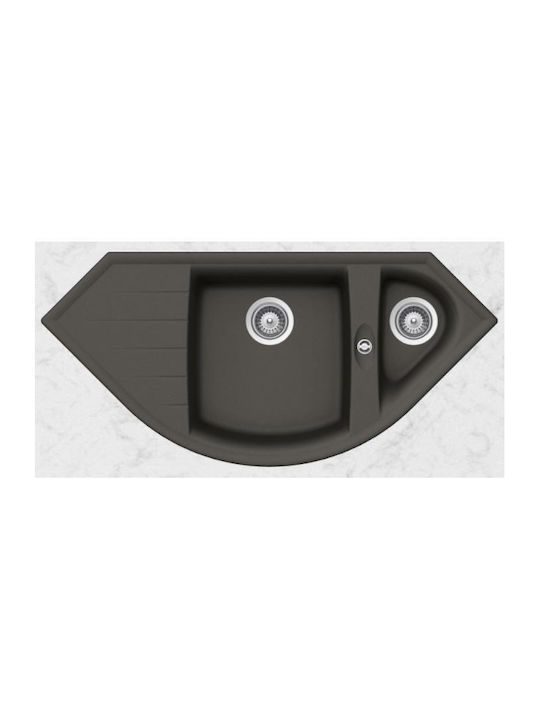 Macart Genius C-150 Flush Mounted Sink Corner Left Synthetic Granite W111.3xD52cm Titanium