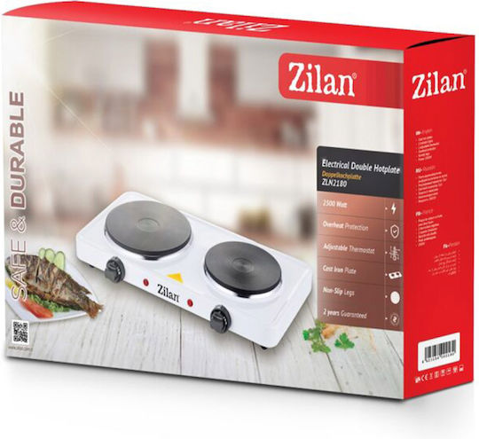 Zilan Enamel Countertop Double Burner White