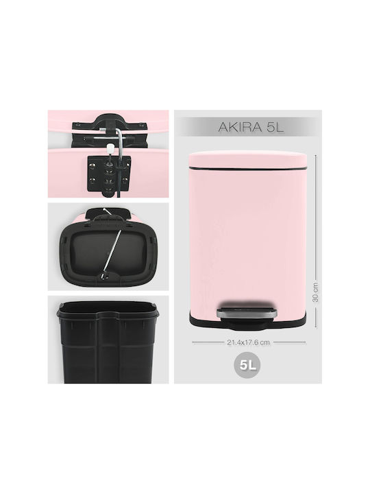 Dimitracas Akira 05392.012 Metallisch Badezimmer Mülleimer Sanftes Schließen 5Es Rose Mat