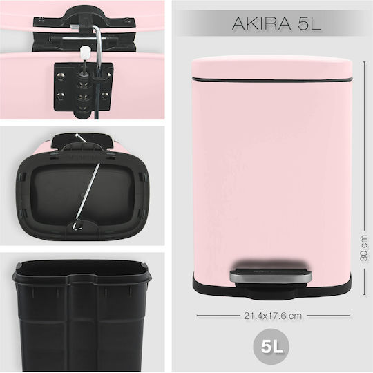 Dimitracas Akira Μεταλλικό Καλαθάκι Μπάνιου 5lt Rose Mat