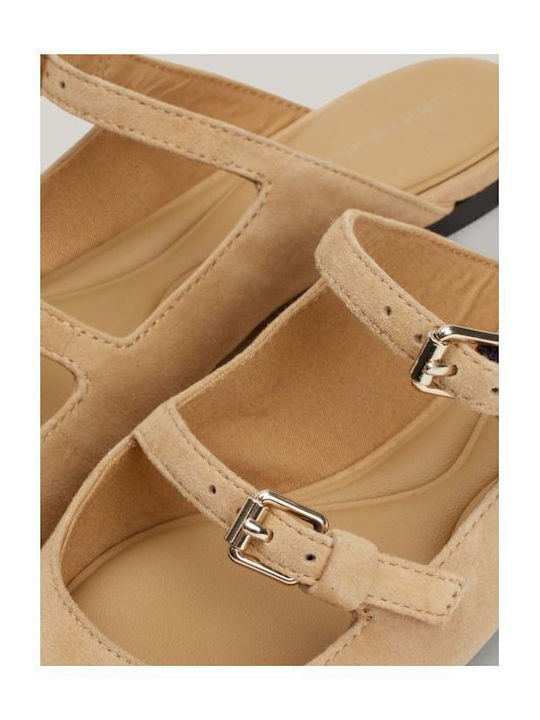 Suede Mules with Chunky High Heel in Khaki Color