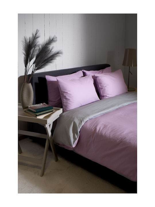 Viokarpet Duvet Cover Set Cotton Single with Pillowcase 165x245 View Lilac Lt Grey