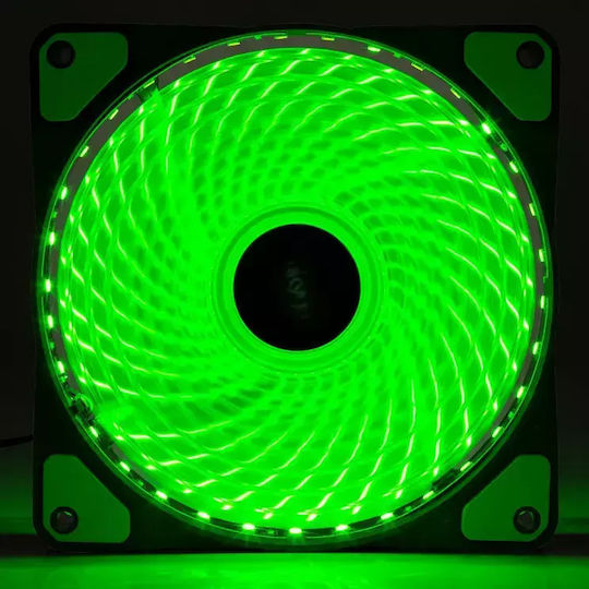 Akyga AW-12E-BG Case Fan 120mm Max Fan Speed 1100rpm with Green LED and Connection 3-Pin / 4-Pin Molex Green