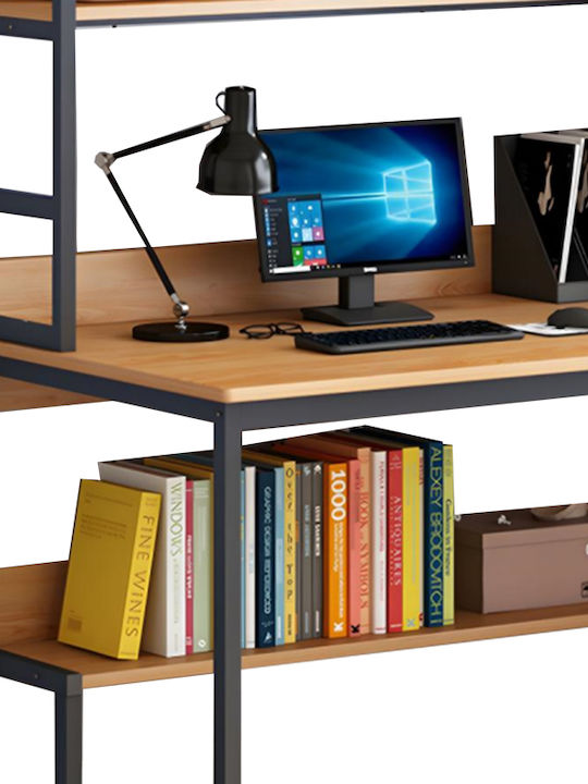 Desk Damp Wooden Natural-black with Metal Legs 100x60x154cm