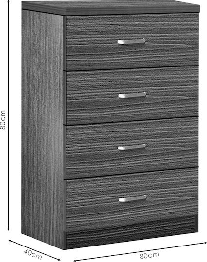 Killian Wooden & Metallic Chest of Drawer with 4 Drawers Black-nut 80x40x80cm