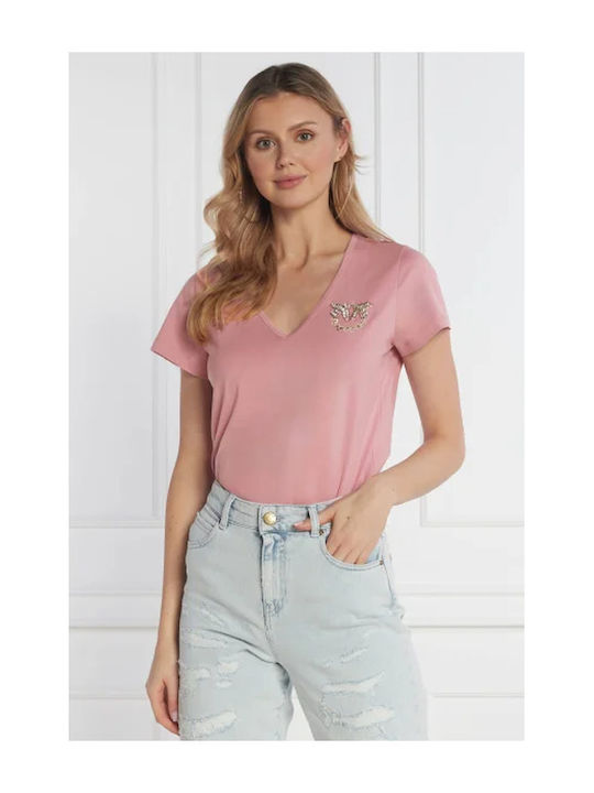 Pinko Damen T-shirt mit V-Ausschnitt Pink