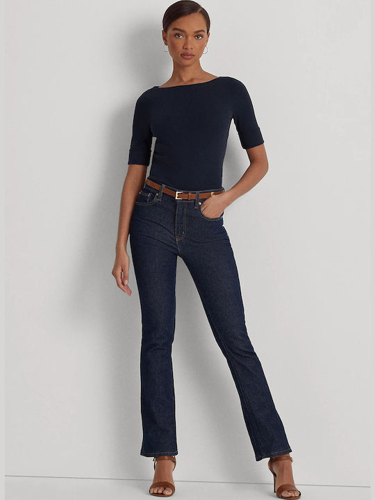 Judy Women's Blouse Cotton with 3/4 Sleeve & Boat Neckline Navy