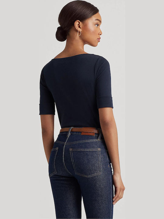 Judy Women's Blouse Cotton with 3/4 Sleeve & Boat Neckline Navy