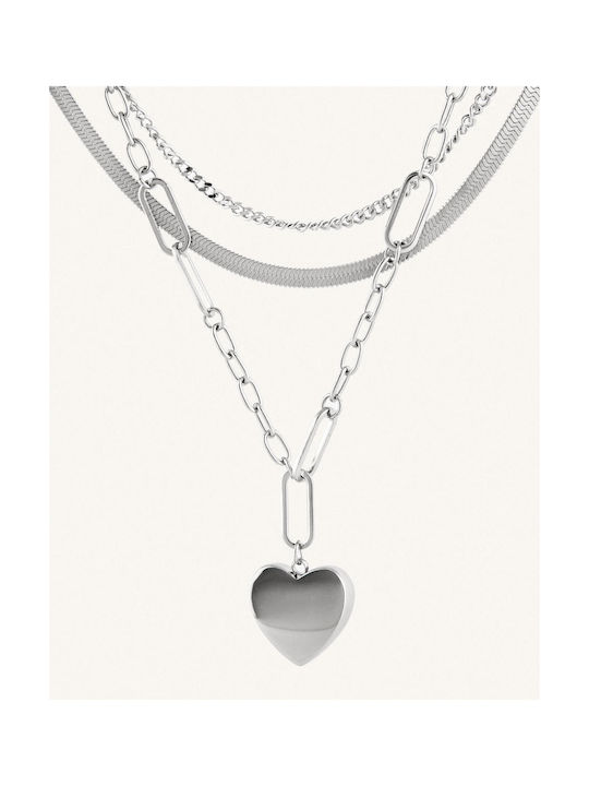 StanStefan Necklace Triple with design Heart from Steel