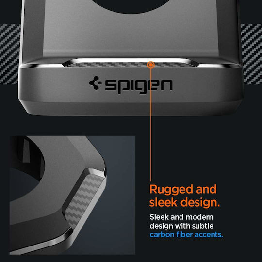 Spigen Rugged Armor Stand Ladegerät für Apple Watch Ultra2/Ultra 9/8/7/6/5/SE/4/3/2/1 Schwarzς