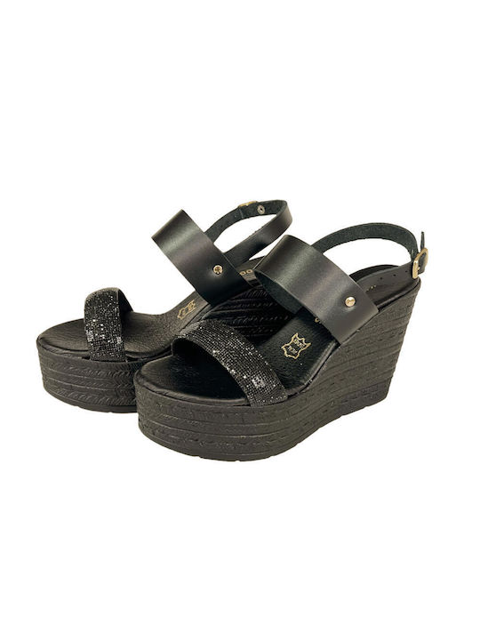 Gkavogiannis Sandals Women's Leather Platform Shoes Black