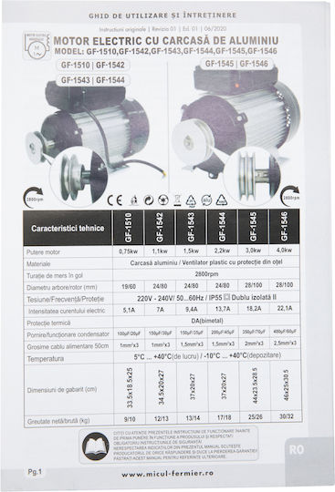 Cu o singură fază Motor electric 0.75hp Maximă Rotații 2800rpm 220V