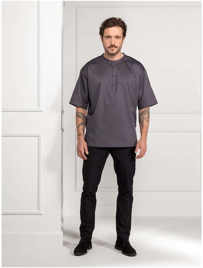 Le Nouveau Chef Bluse Koch Baumwolle Herren Grau mit Langärmelig