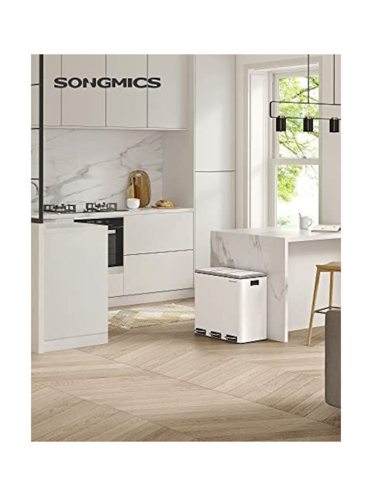 Songmics Κάδος Απορριμμάτων από Ανοξείδωτο Ατσάλι με Πεντάλ Λευκός 54lt
